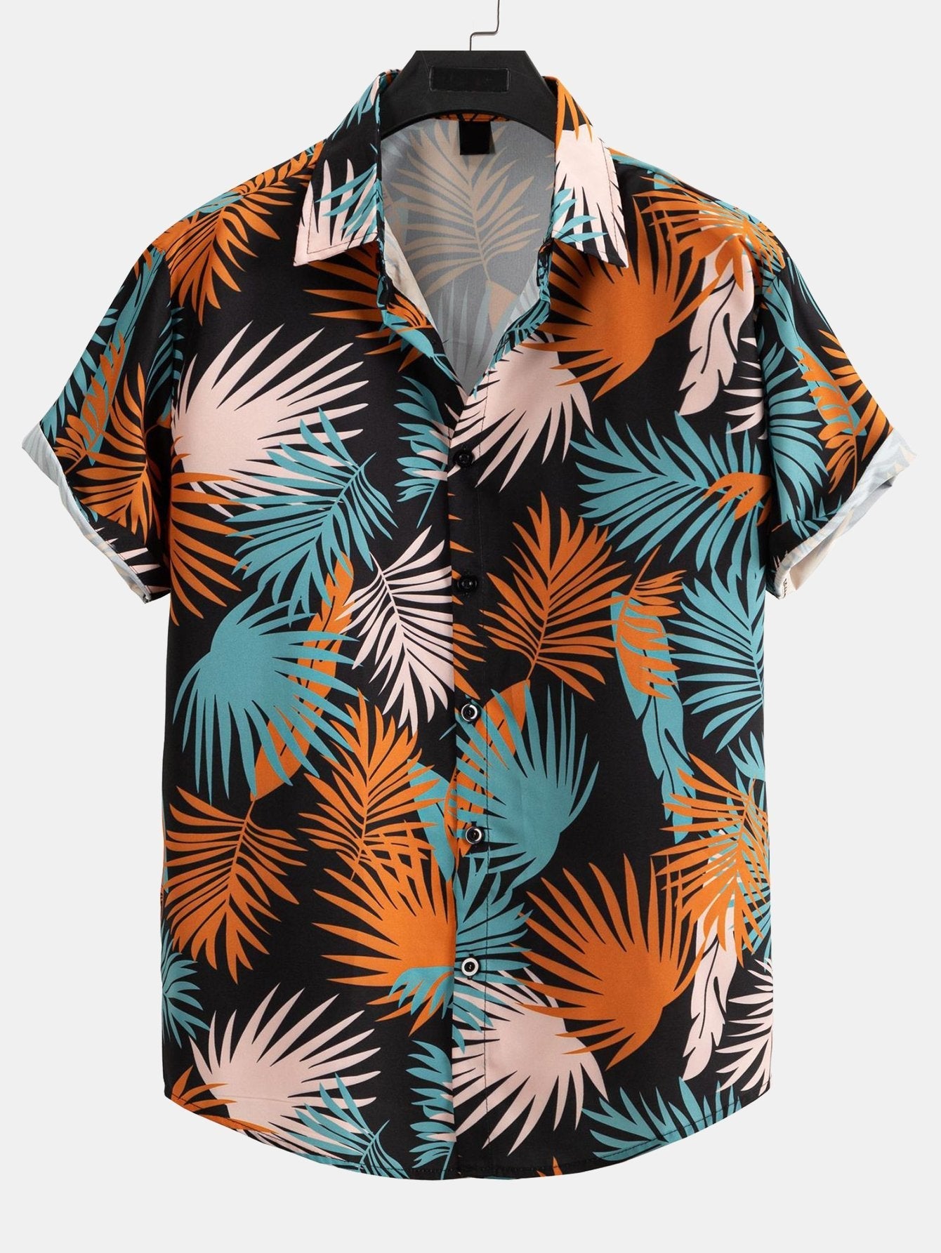 Adrastos® | Leaf Print Button Up Shirt & Man Mid Length Drawstring Swim Shorts
