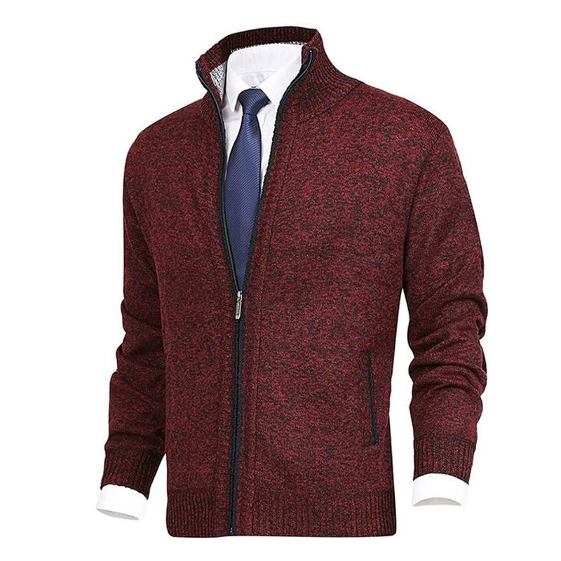 Men's Solid Color Stand Collar Cardigan Sweater