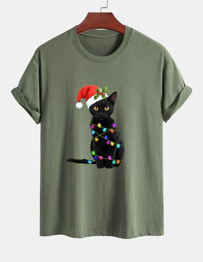 Alano® | Christmas Lights Cat Print Cotton T-Shirt