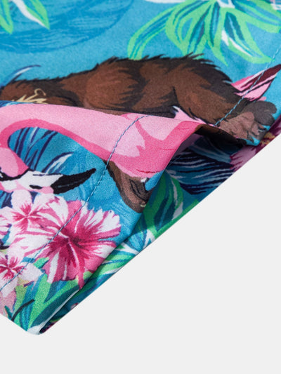 Justin® | Tropical Plants And Orangutan Print Button Up Shirt & Swim Shorts