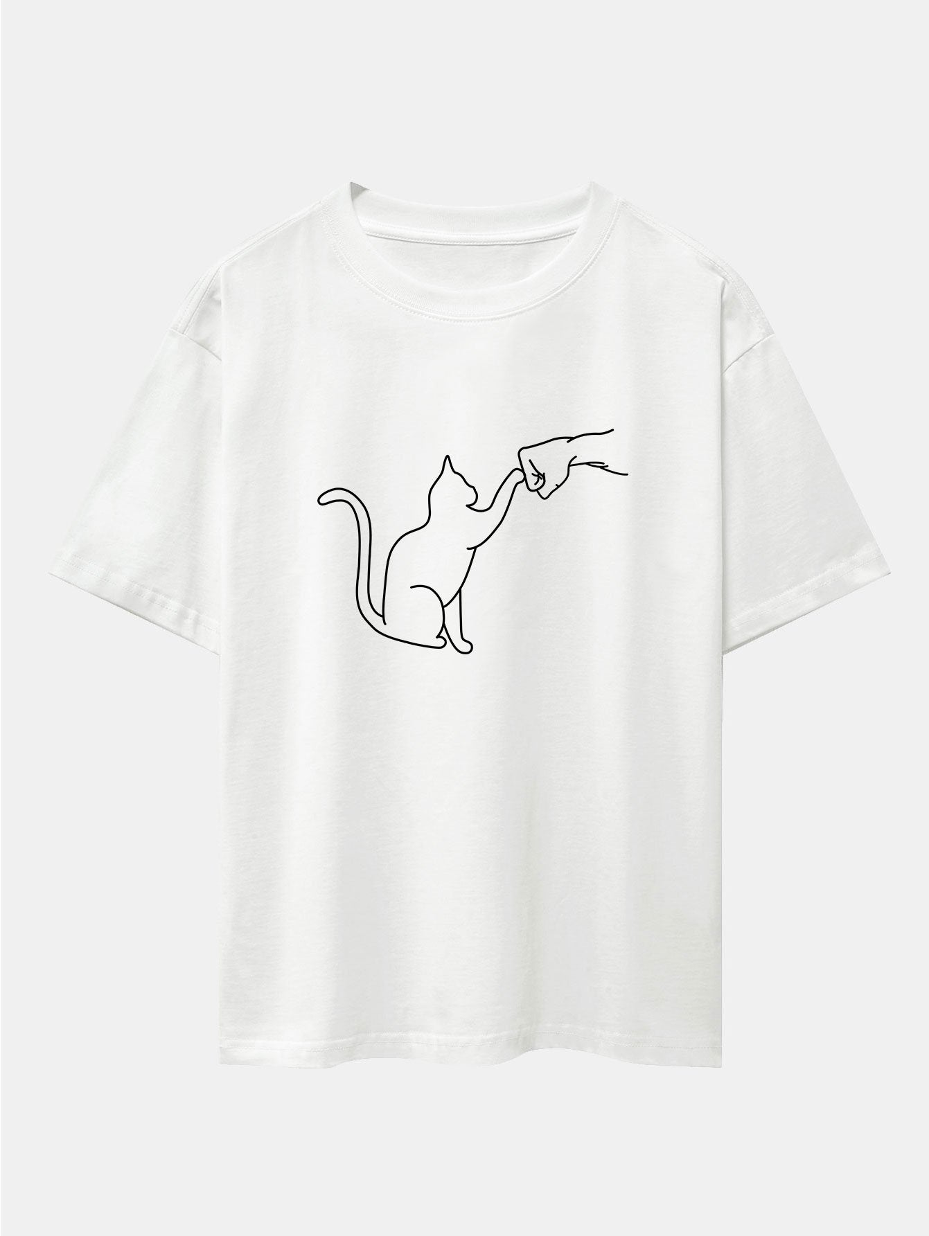 Asier® | Fist Bump Cat Print Drop Shoulder Oversize T-Shirt