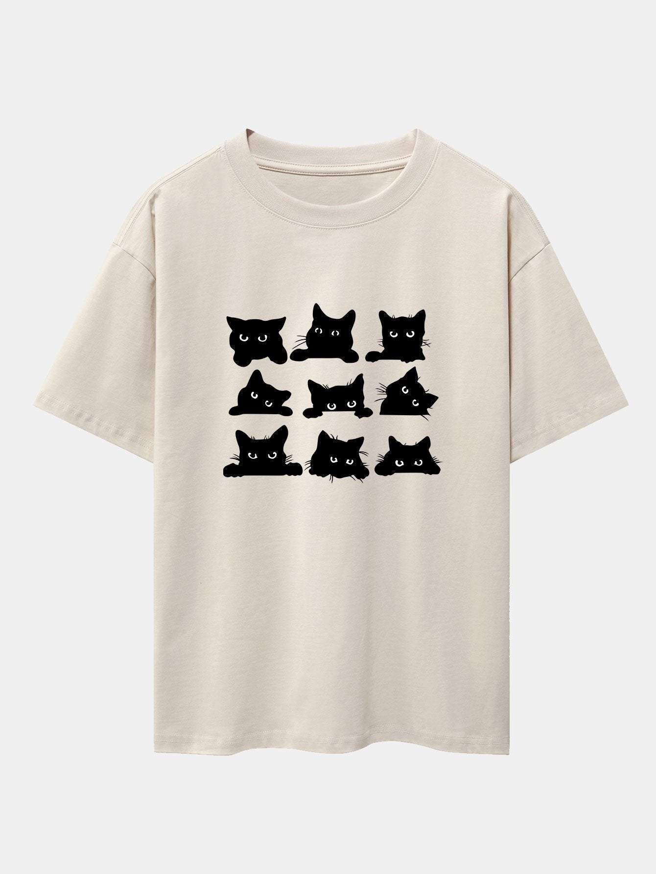 Atanasio® | Black Cat Staring Print Drop Shoulder Oversize T-Shirt