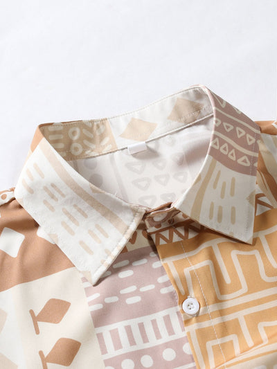 Lazar® | Tribal Geometric Patchwork Print Button Up Shirt & Swim Shorts