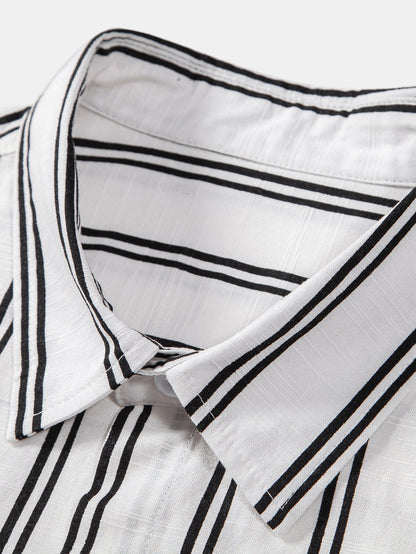 Arán® | Linen Look Striped Button Up Shirt