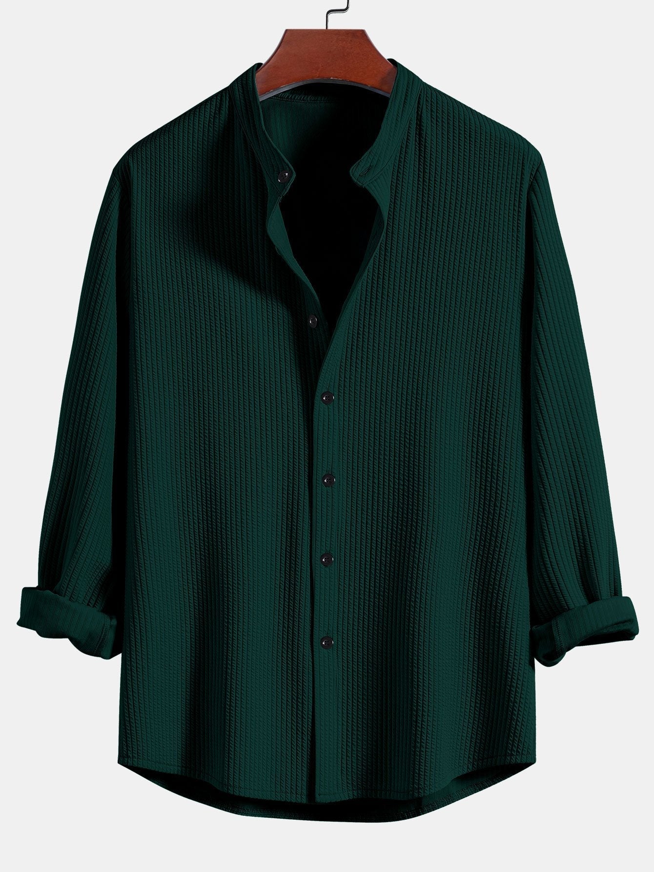 Baldomero® | Long Sleeve Muscle Fit Ribbed Stand Collar Shirt