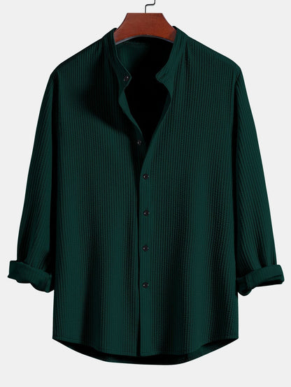 Baldomero® | Long Sleeve Muscle Fit Ribbed Stand Collar Shirt