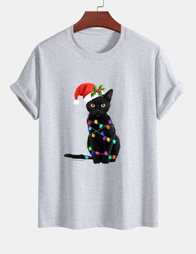 Alano® | Christmas Lights Cat Print Cotton T-Shirt