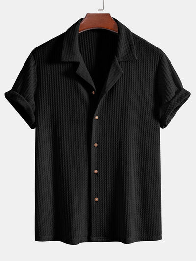 Adlai® | Short Sleeve Knitted Waffle Cuban Shirt & Straight Leg Linen Pants