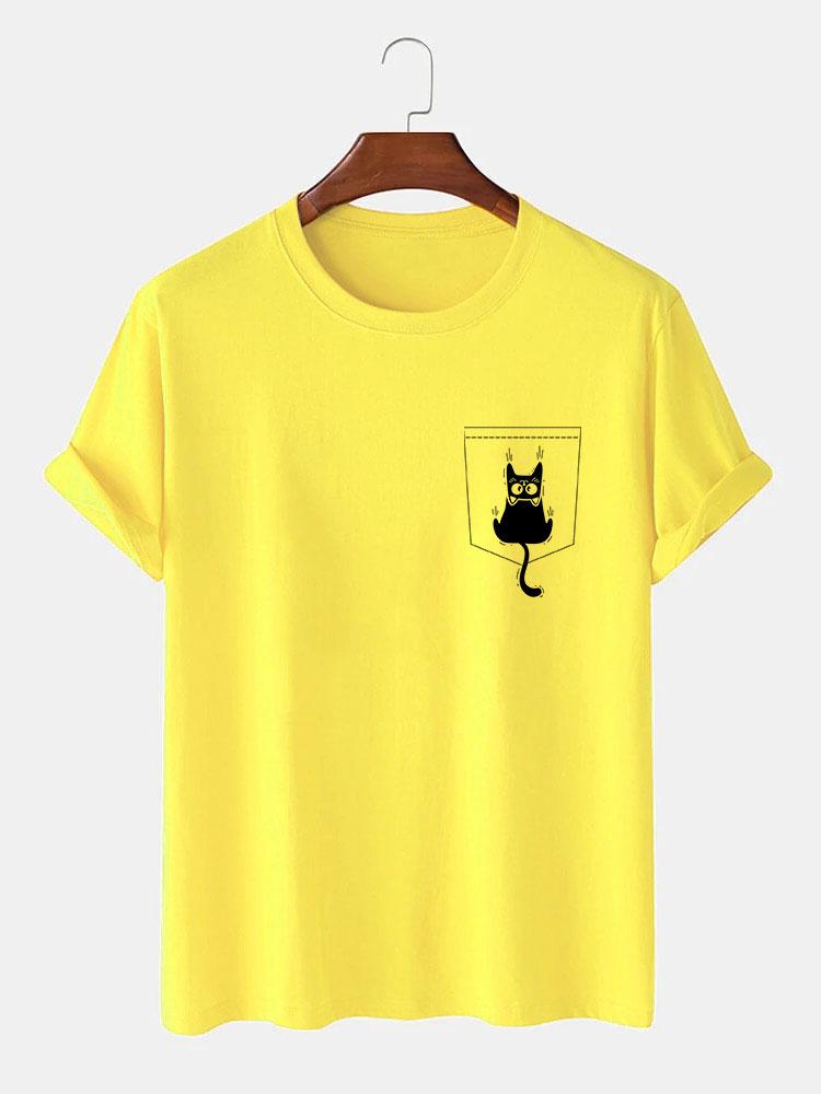 Hernán® | Cat Slipping Out Of Pocket Print T-Shirt