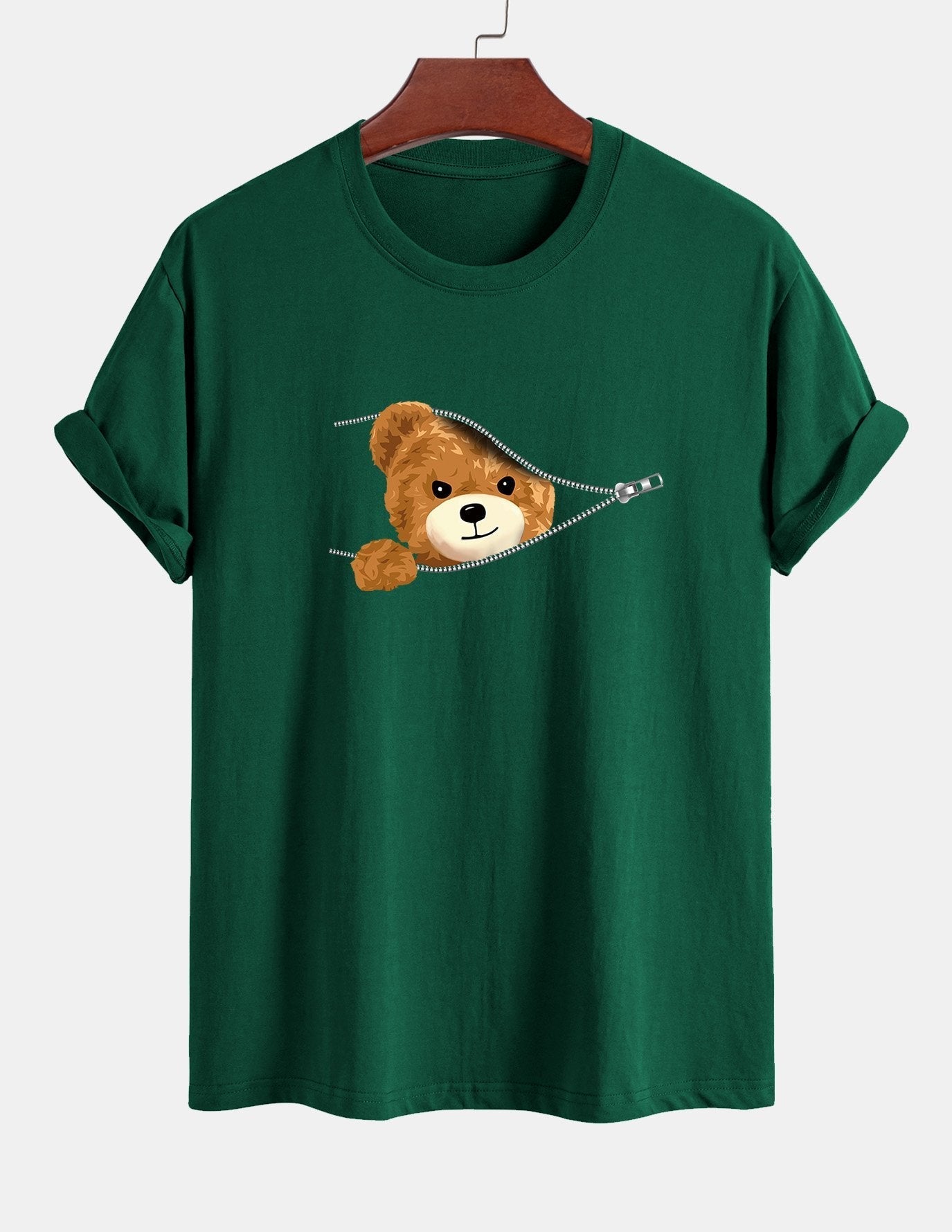 Yeray® | Zipper Bear Print Cotton T-Shirt
