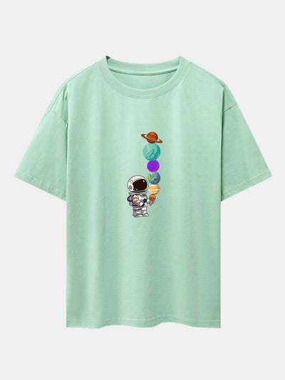 Atilano® | Planet Astronaut Print Drop Shoulder Oversize T-Shirt
