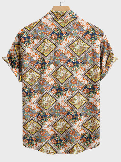 Aodhan® | Floral Border Print Button Up Shirt