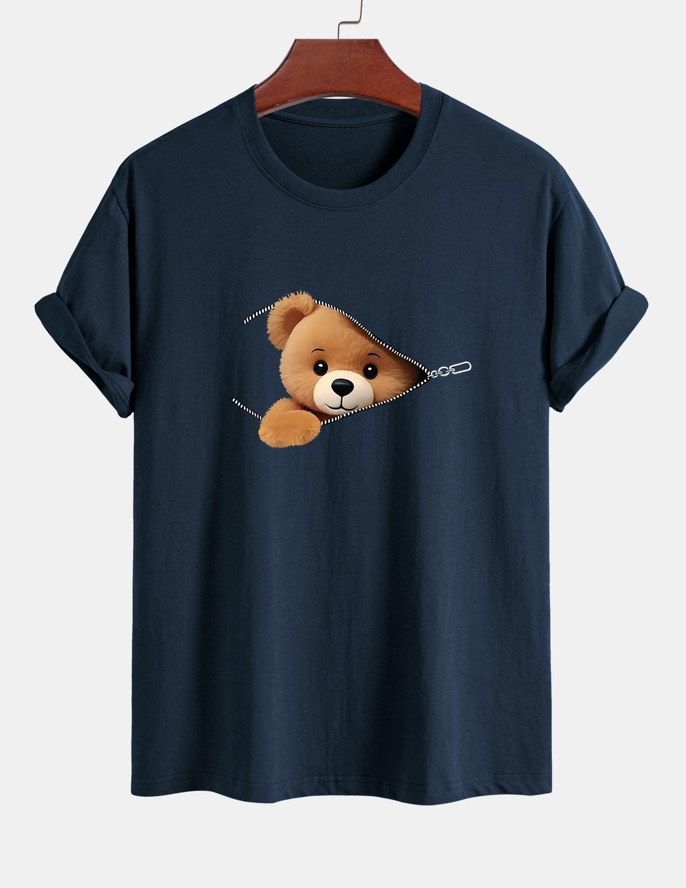 Yeshayahu® | Zipper Bear Print Cotton T-Shirt