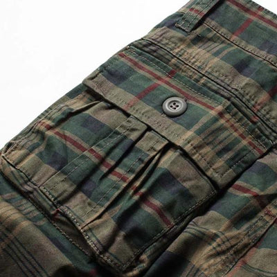 MEN'S VINE POCKET PLAID SHORTS （WITHOT BELT）