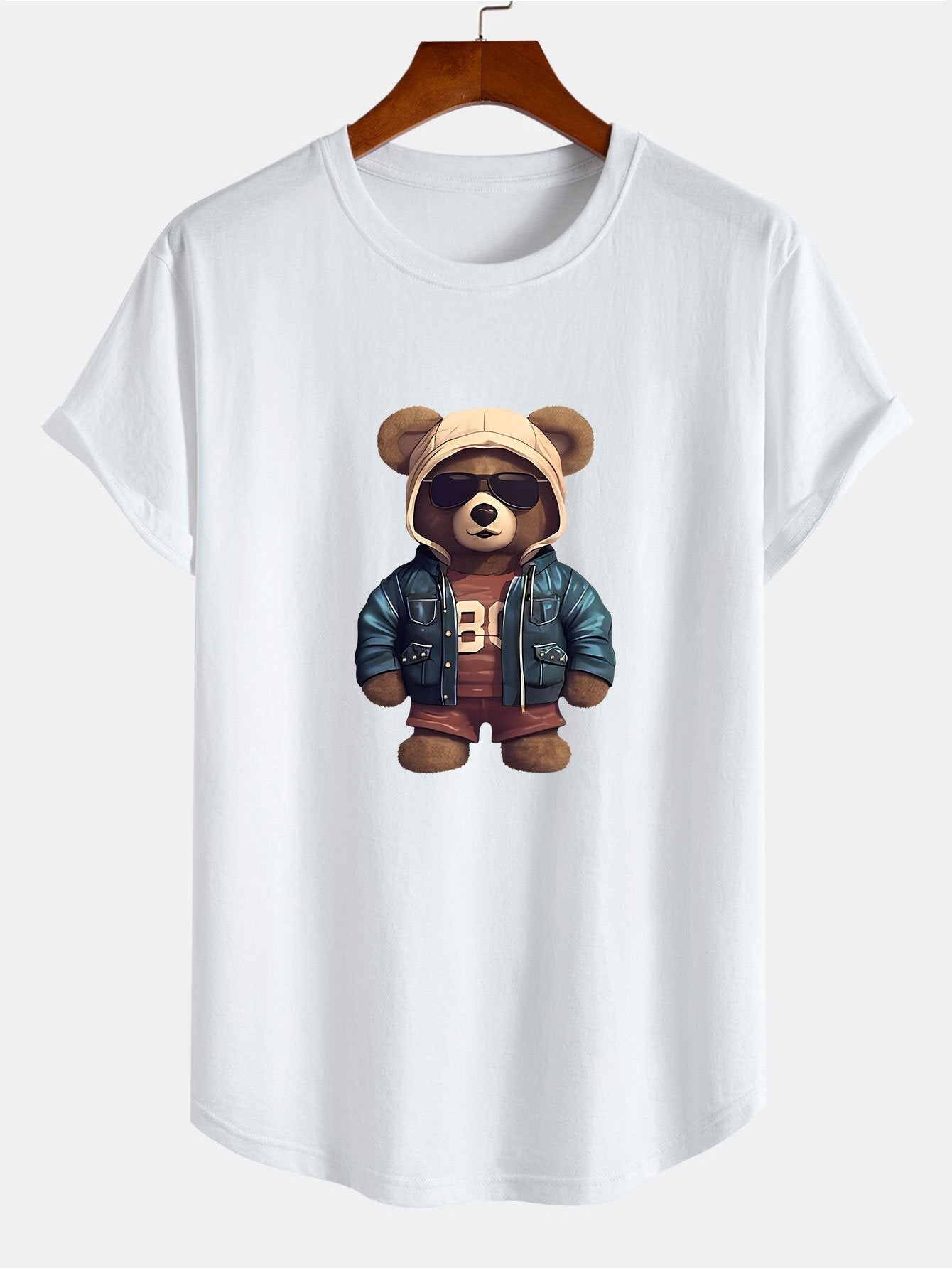 Allan® | Bear In Leather Jacket Print Cotton Arc Hem T-Shirt