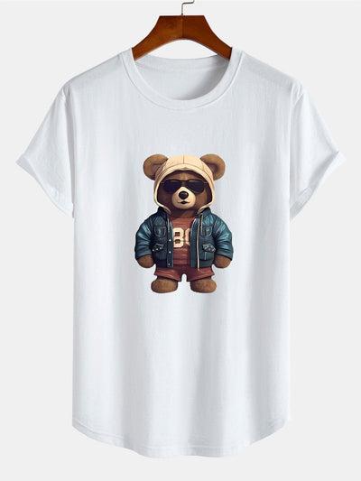 Allan® | Bear In Leather Jacket Print Cotton Arc Hem T-Shirt