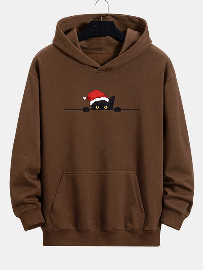 Lawrence | Christmas Black Cat Print Relax Fit Hoodie