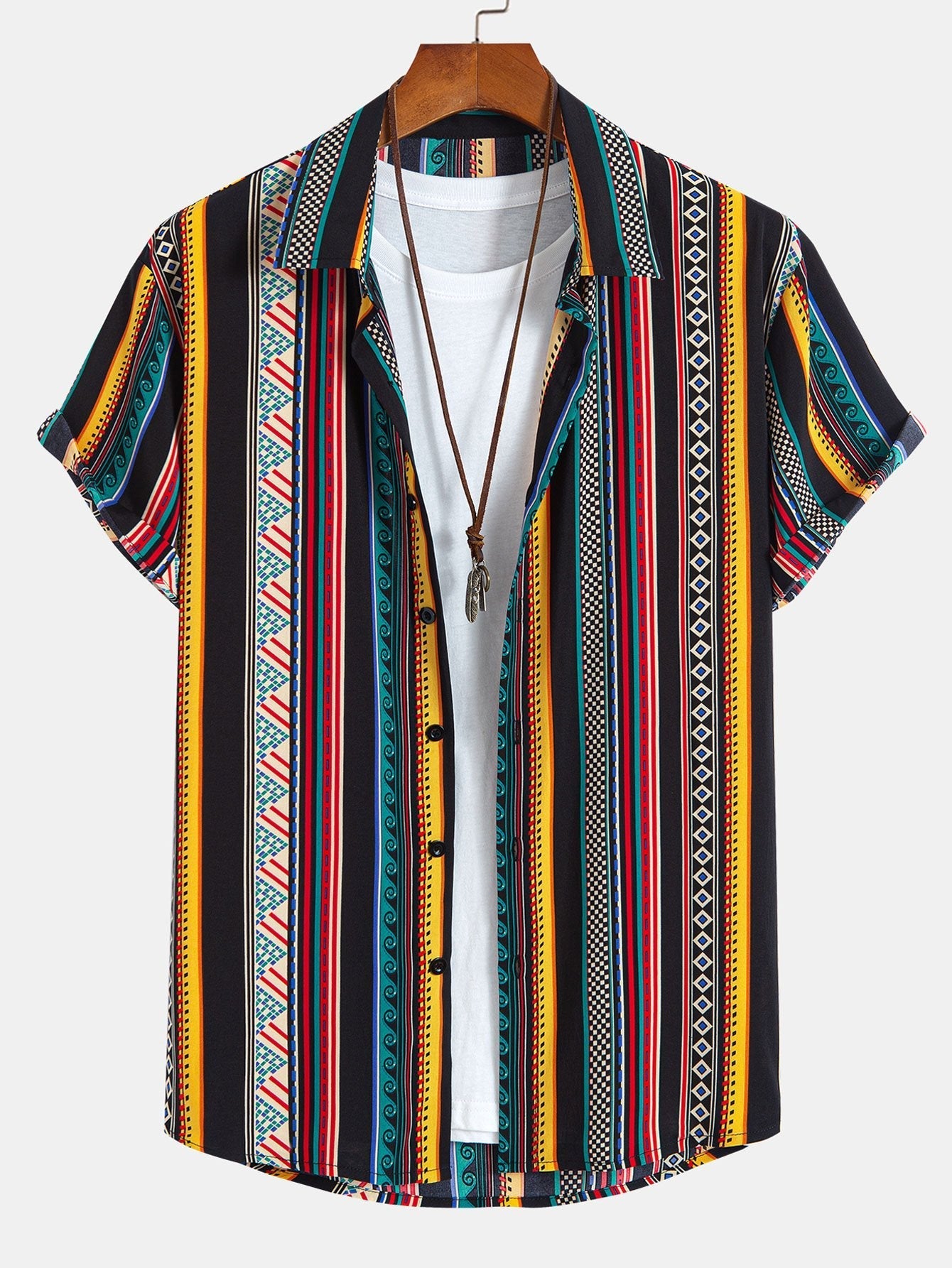 Ames® | Ethnic Geometric Print Button Up Shirt