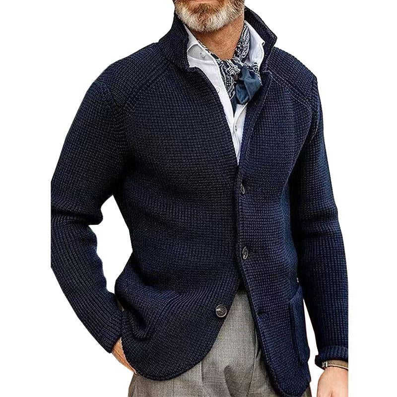 Men's Casual Stand Collar Single Breasted Patch Pocket Knit Blazer