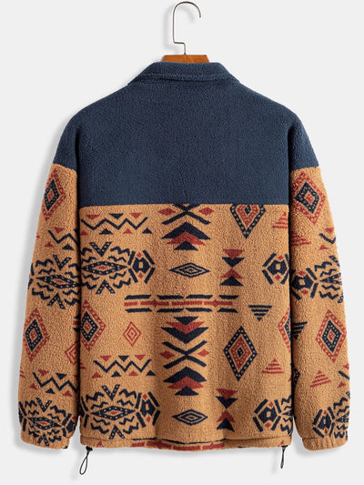 Alejandro | Aztec Print Patchwork Teddy Fleece Coat