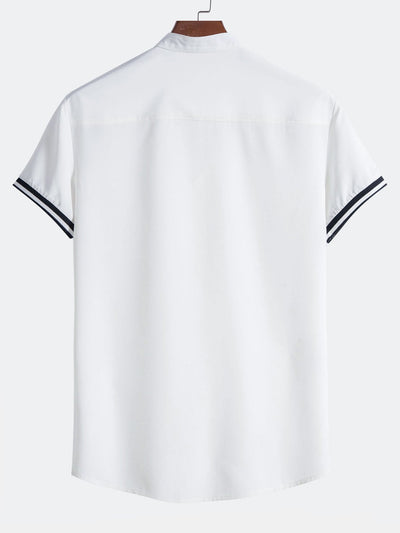 Arvid® | Muscle Fit Stripe Threaded Cuff Stand Collar Shirt