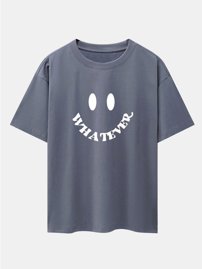 Andrés® | Smiley Face Slogan Print Drop Shoulder Oversize T-Shirt