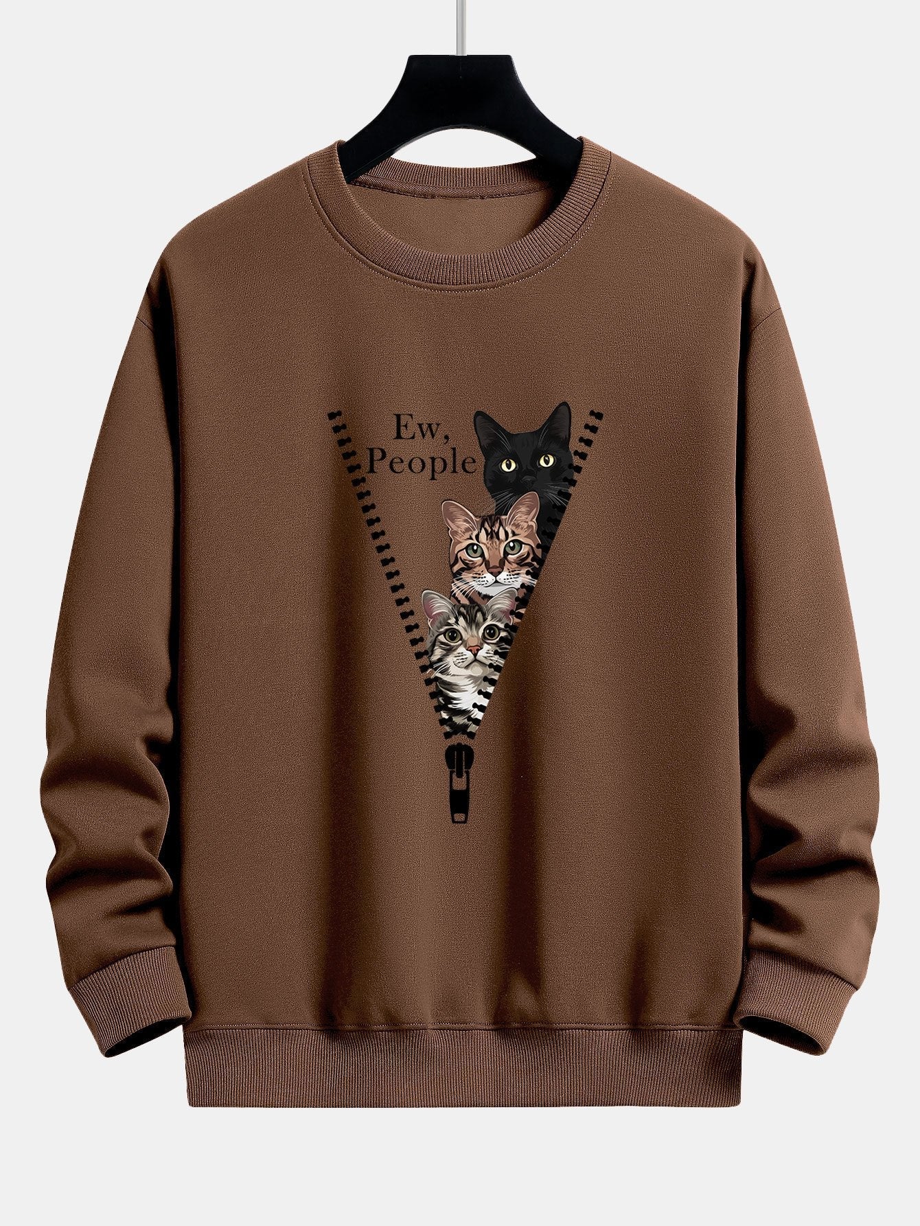 Simeón® | Zipper Cat Print Relax Fit Sweatshirt