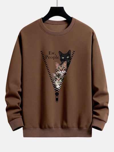 Simeón® | Zipper Cat Print Relax Fit Sweatshirt