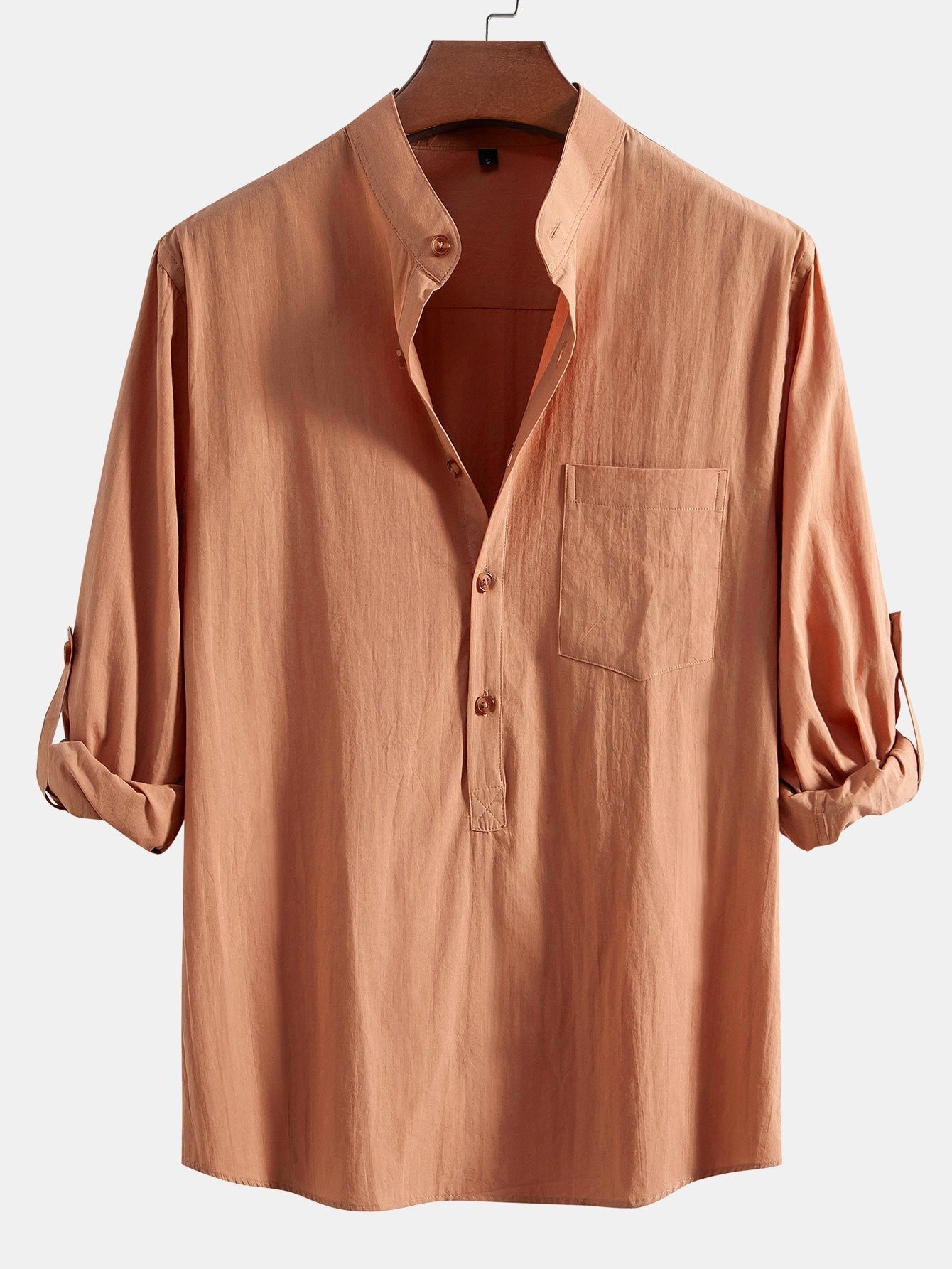 Aniruddha® | Long Sleeve Linen Look Henley Collar Shirt