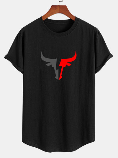 Miguel® | Bull Print Cotton Arc Hem T-Shirt