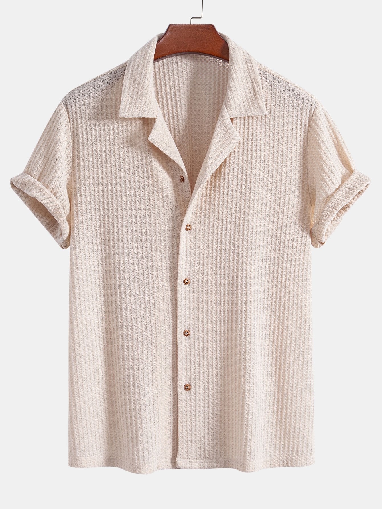 Adlai® | Short Sleeve Knitted Waffle Cuban Shirt & Straight Leg Linen Pants