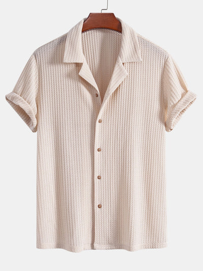 Adlai® | Short Sleeve Knitted Waffle Cuban Shirt & Straight Leg Linen Pants