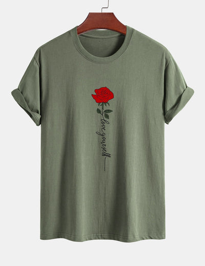 Arsenio® | Rose Slogan Print Cotton T-Shirt