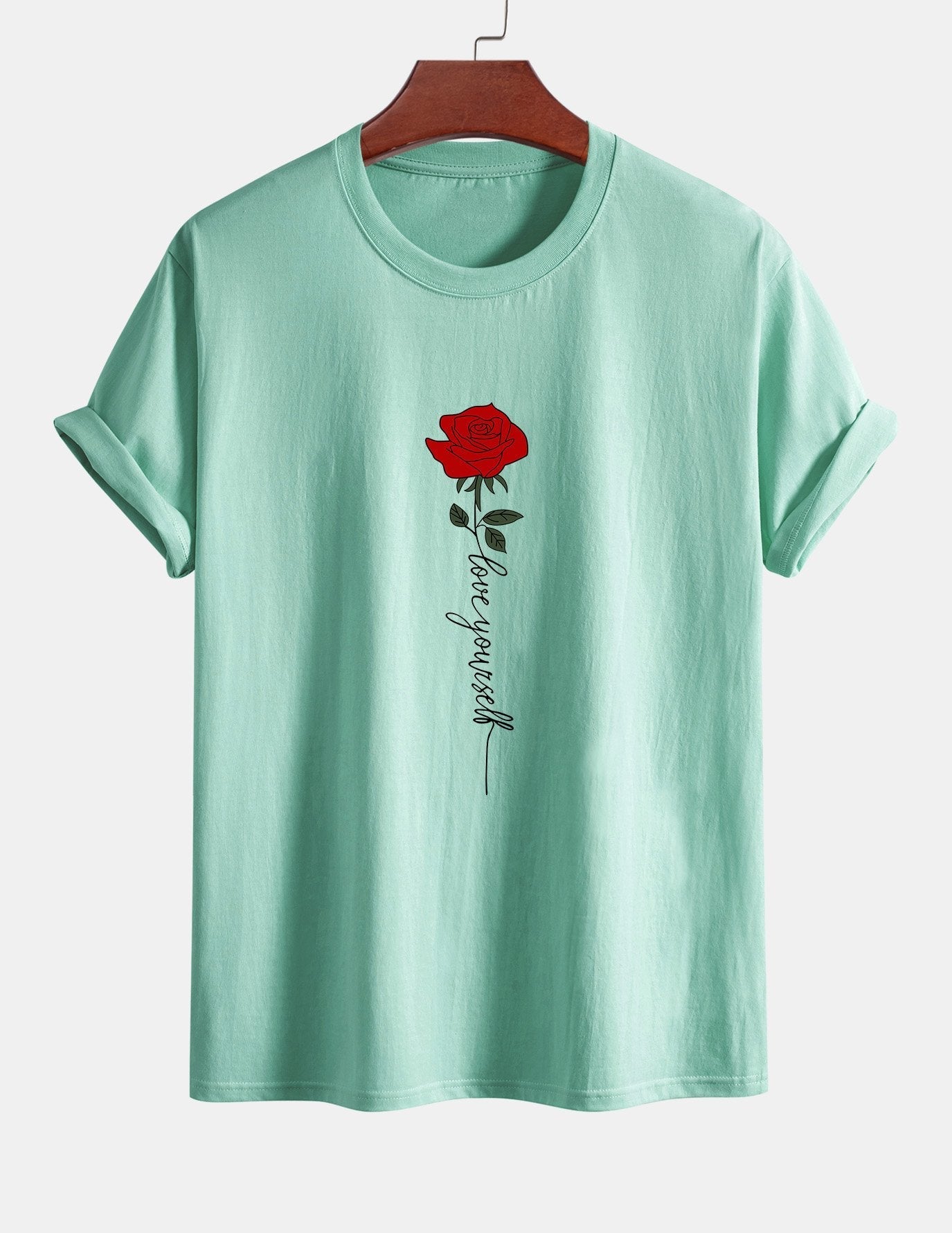 Arsenio® | Rose Slogan Print Cotton T-Shirt
