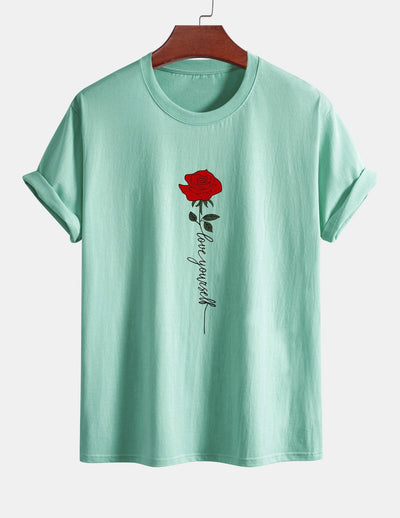 Arsenio® | Rose Slogan Print Cotton T-Shirt