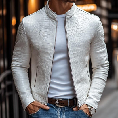 Gregorio® | Elegant Leather Jacket With Zipper And Stone Pattern