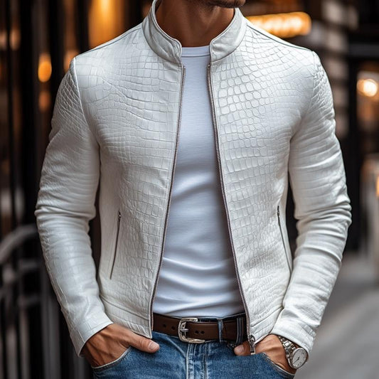 Gregorio® | Elegant Leather Jacket With Zipper And Stone Pattern