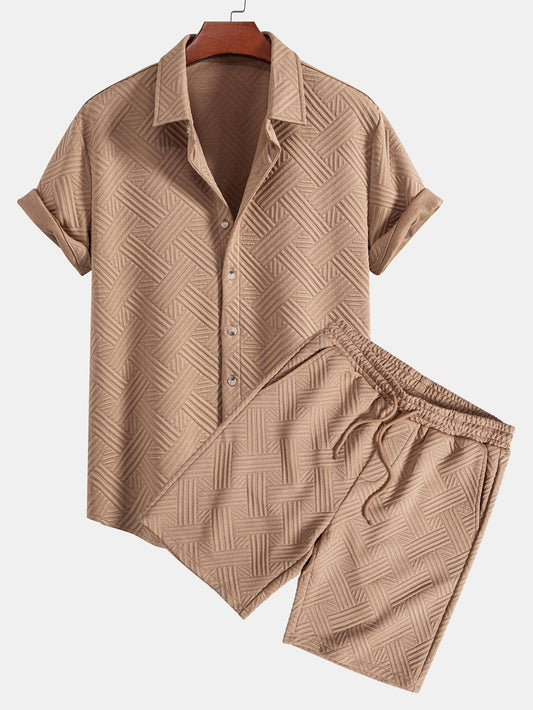 Apolinar® | Texture Jacquard Button Up Shirt & Shorts