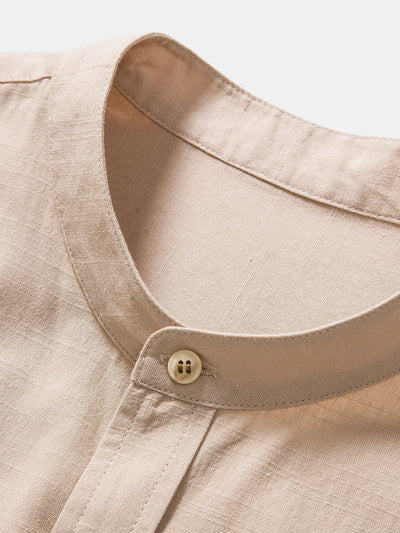 Altiok® | Linen Look Cotton Blend Stand Collar Shirt
