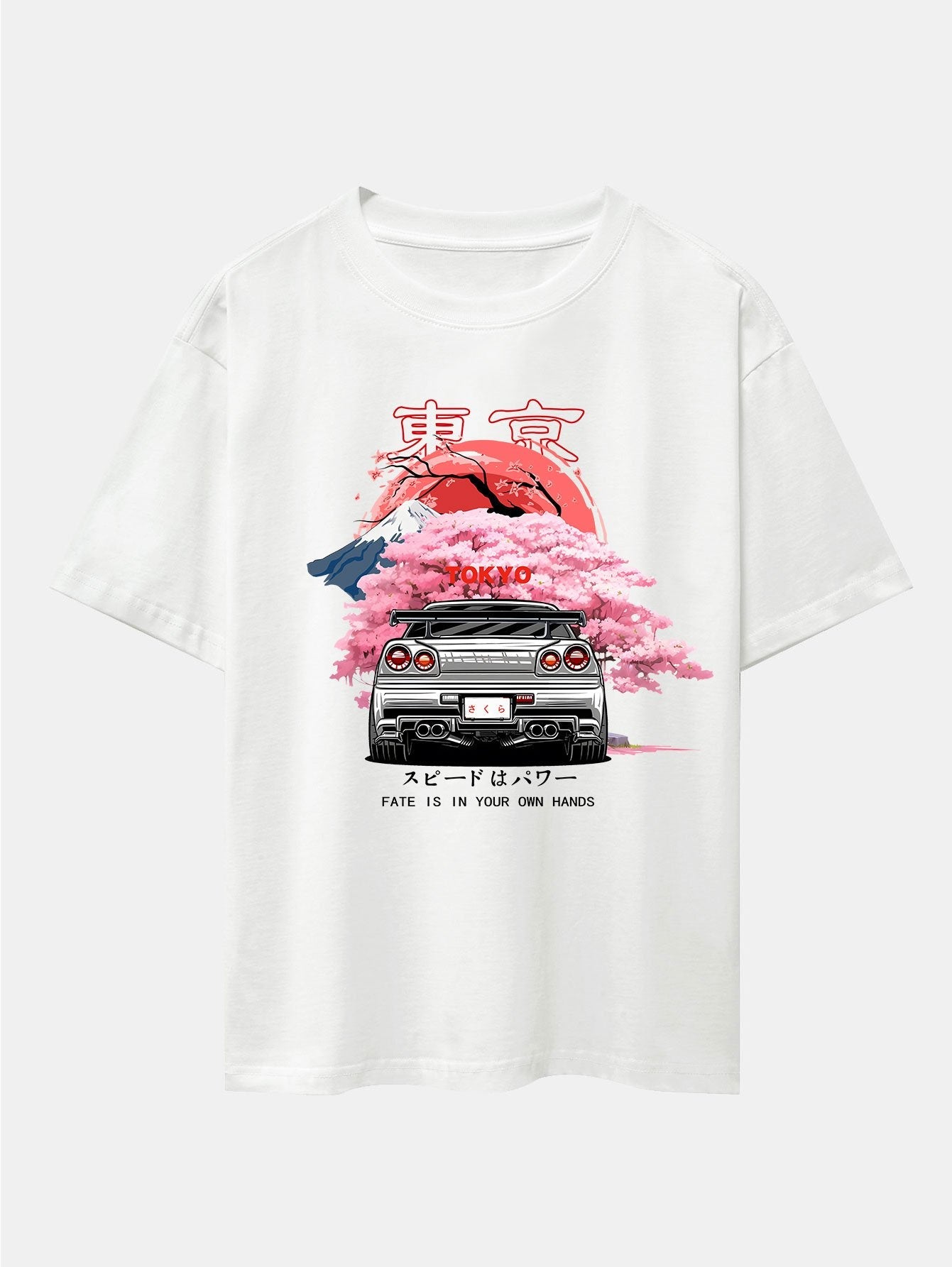 Jorge® | Tokyo Cherry Blossoms Car Print Drop Shoulder Oversize T-Shirt & Swim Shorts