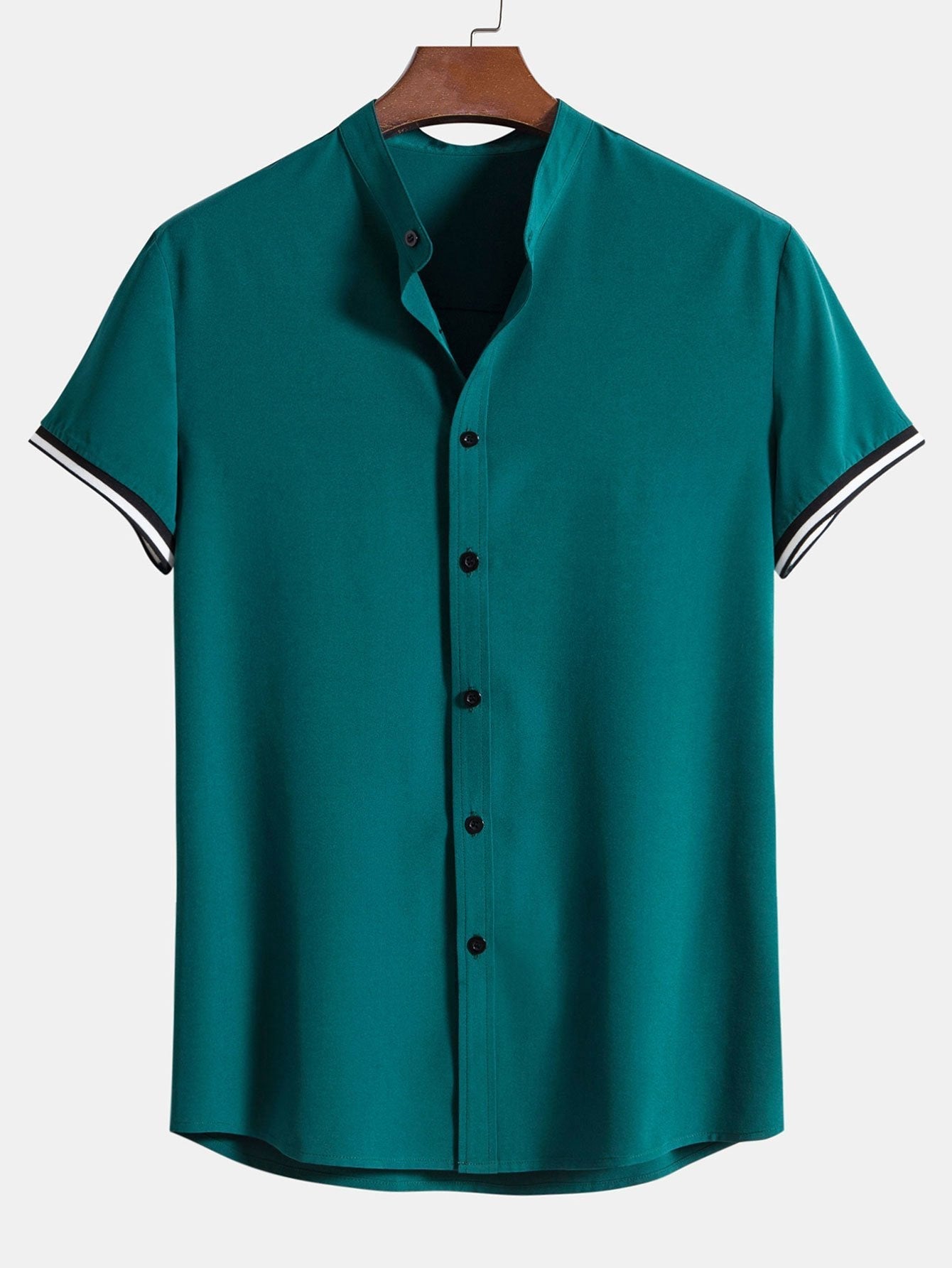 Arvid® | Muscle Fit Stripe Threaded Cuff Stand Collar Shirt