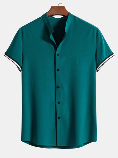 Arvid® | Muscle Fit Stripe Threaded Cuff Stand Collar Shirt