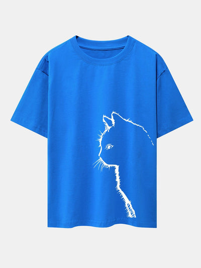 Héctor® | Cat Silhouette Print Drop Shoulder Oversize T-Shirt