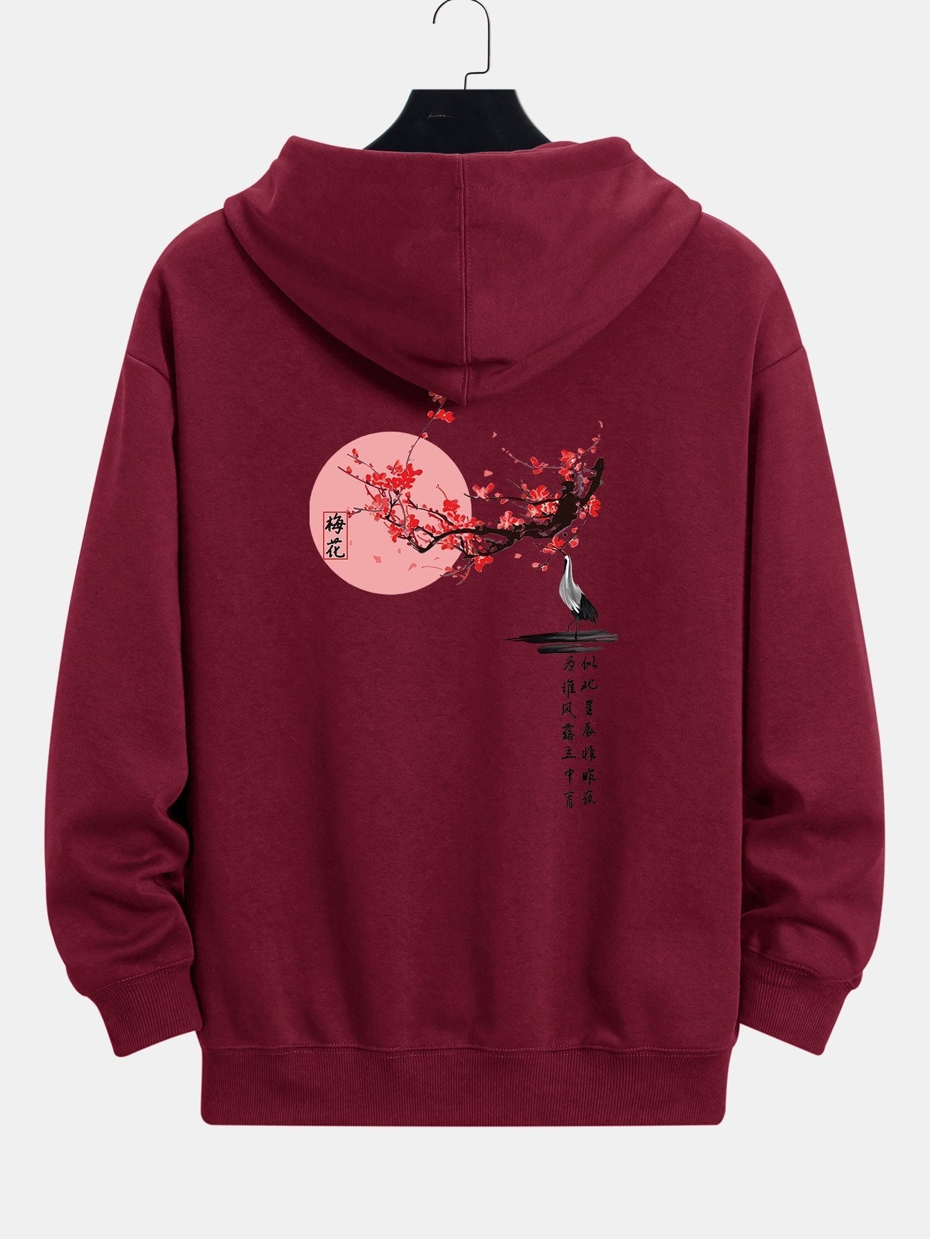 Larry | Plum Blossom And Crane Back Print Relax Fit Hoodie