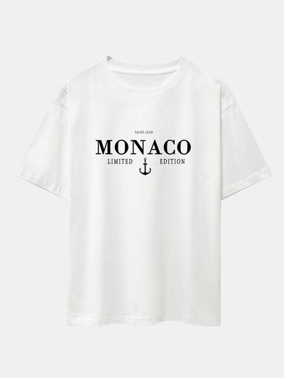 Cosme® | Monaco Slogan Print Drop Shoulder Oversize T-Shirt & Drawstring Corduroy Shorts
