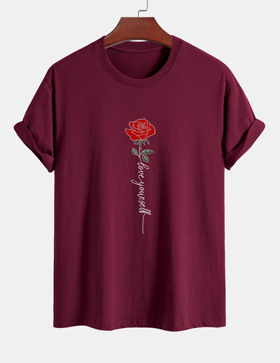 Arsenio® | Rose Slogan Print Cotton T-Shirt