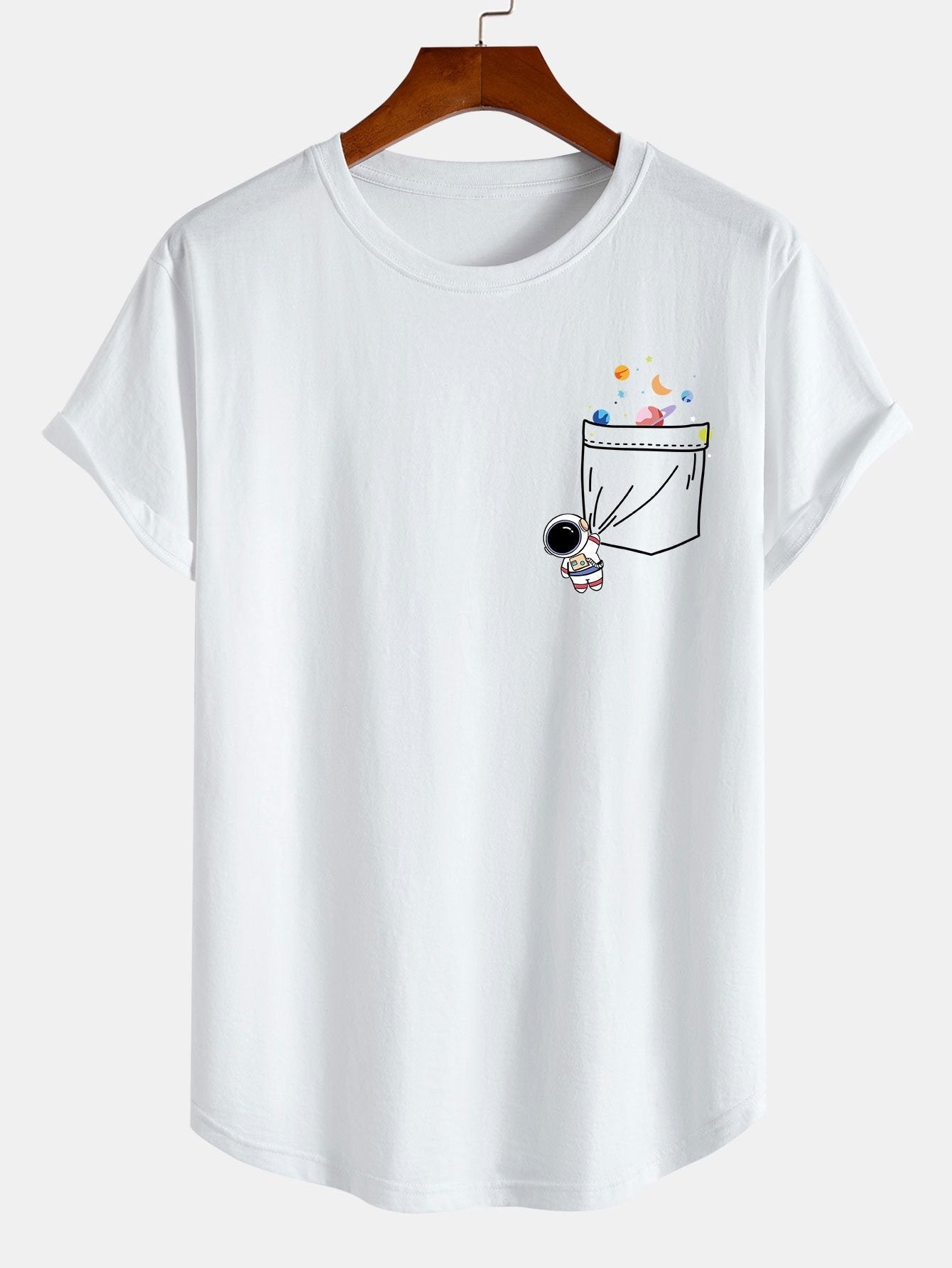 Kilian® | Astronaut Space Pocket Print Cotton Arc Hem T-Shirt