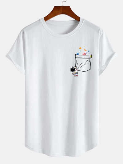 Kilian® | Astronaut Space Pocket Print Cotton Arc Hem T-Shirt