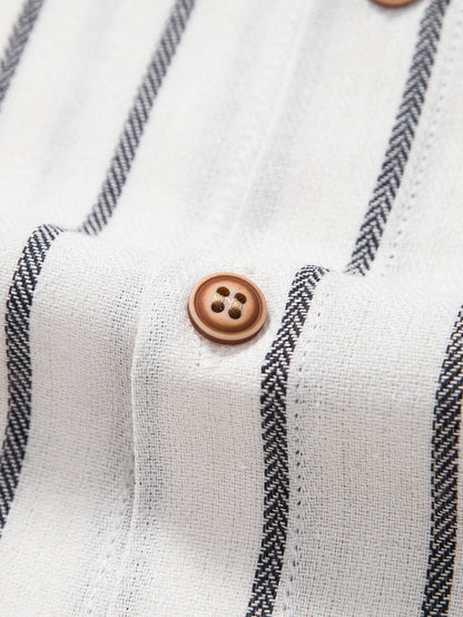 Adelphius® | Cotton Blend Striped Button Up Shirt & Linen Drawstring Shorts