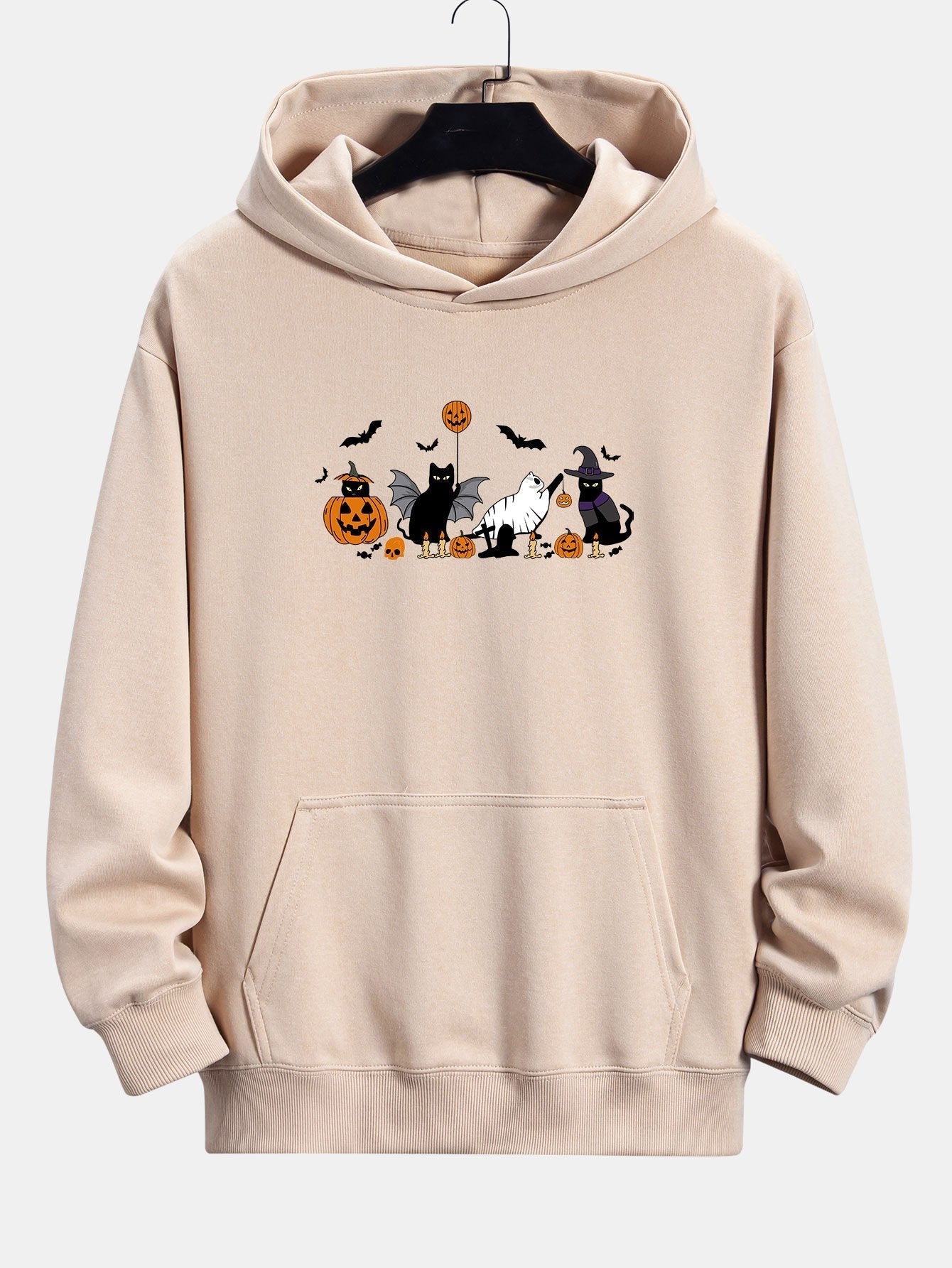 Dallas | Halloween Pumpkin Black Cat Print Relax Fit Hoodie